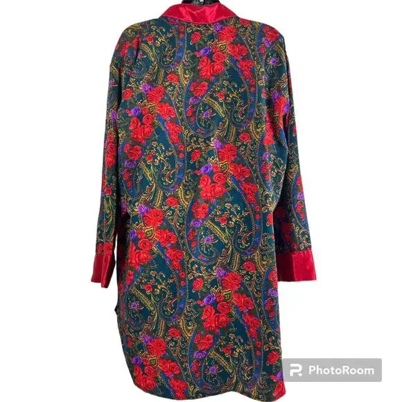 VTG Gold Label Victoria's Secret Double Breasted Satin Robe Sz Med Rose Paisley - Picture 3 of 10